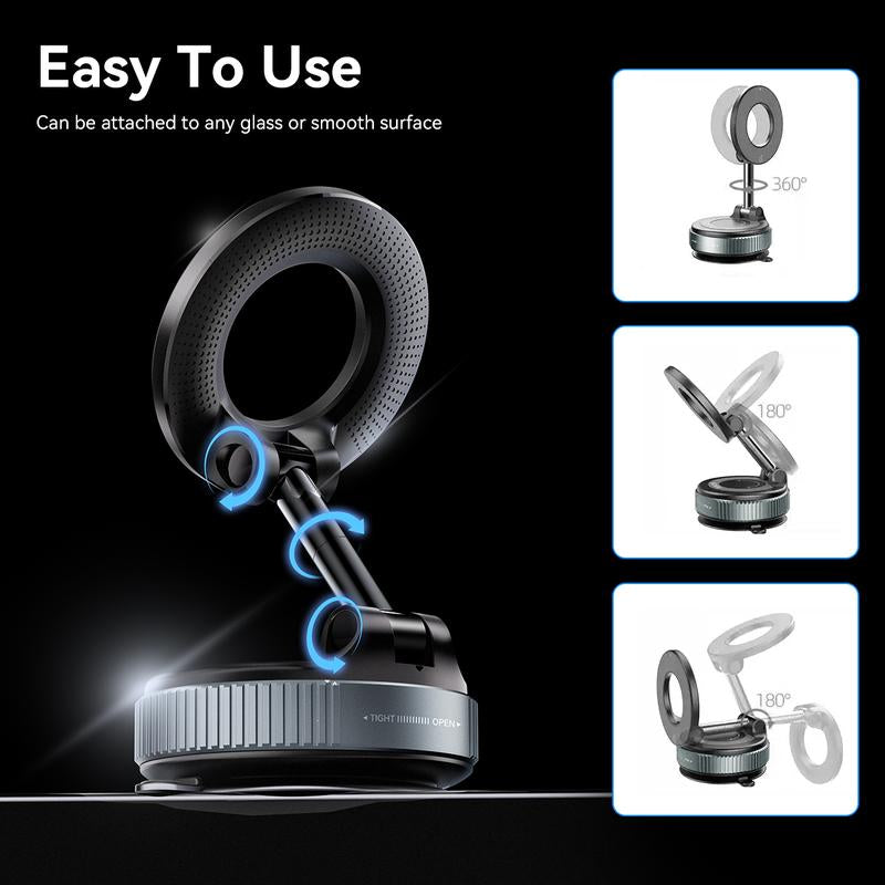 360° Magnetic Car Phone Holder – Foldable, Silent, Adjustable Mount with Strong Magnetic & Vacuum Adsorption