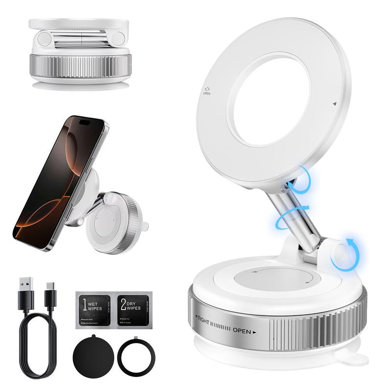 360° Magnetic Car Phone Holder – Foldable, Silent, Adjustable Mount with Strong Magnetic & Vacuum Adsorption