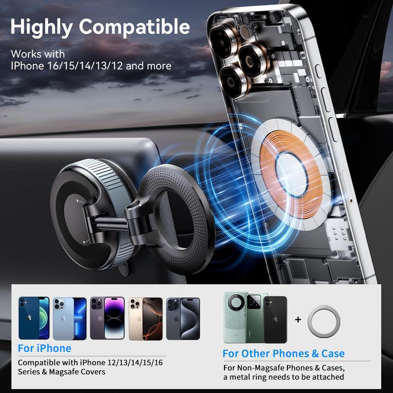 360° Magnetic Car Phone Holder – Foldable, Silent, Adjustable Mount with Strong Magnetic & Vacuum Adsorption