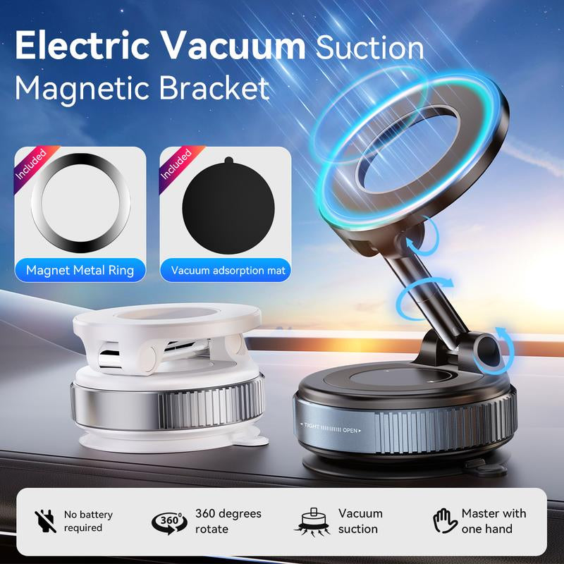 360° Magnetic Car Phone Holder – Foldable, Silent, Adjustable Mount with Strong Magnetic & Vacuum Adsorption