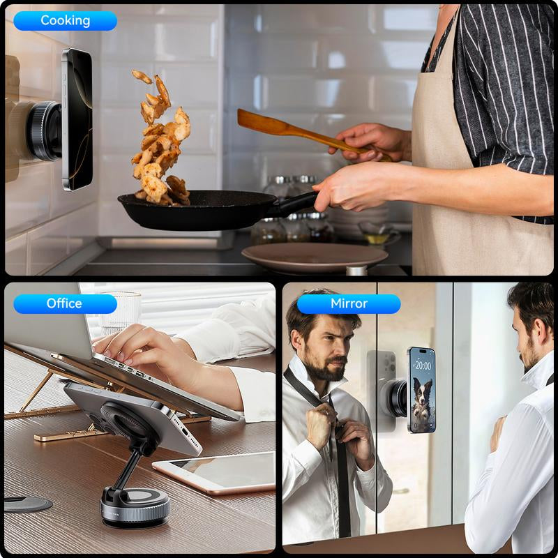 360° Magnetic Car Phone Holder – Foldable, Silent, Adjustable Mount with Strong Magnetic & Vacuum Adsorption