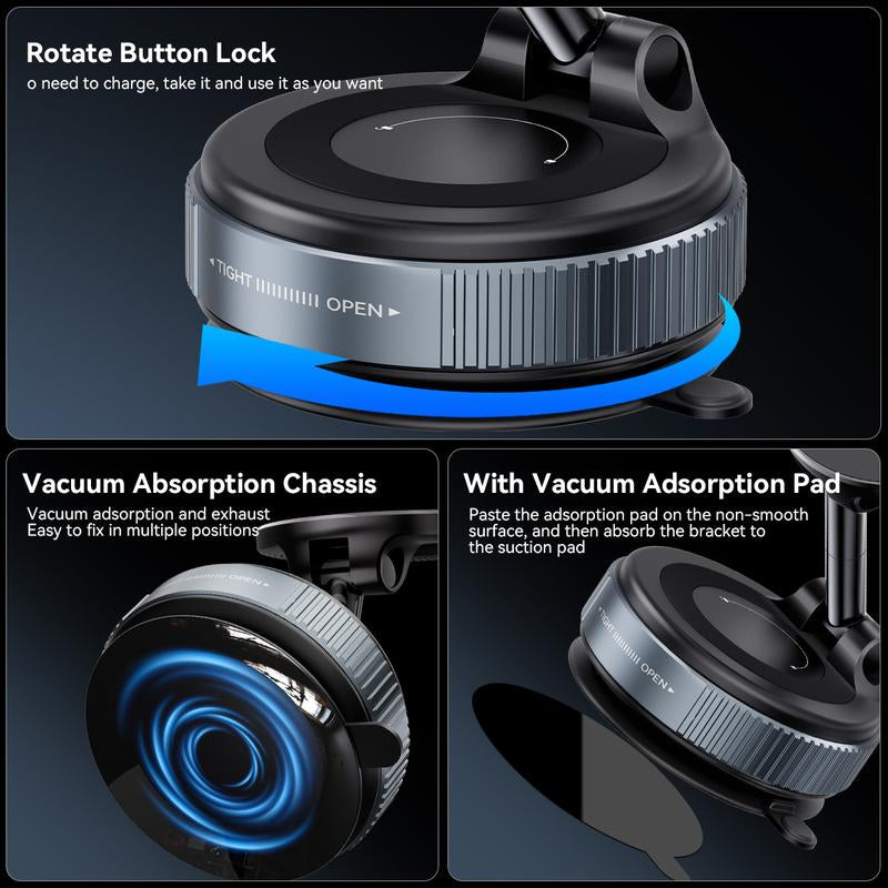 360° Magnetic Car Phone Holder – Foldable, Silent, Adjustable Mount with Strong Magnetic & Vacuum Adsorption